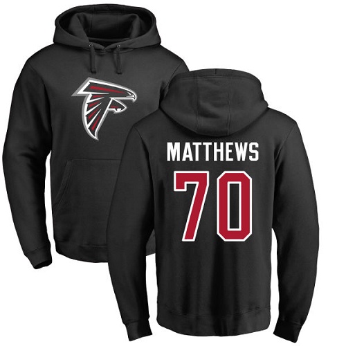 Atlanta Falcons Men Black Jake Matthews Name And Number Logo NFL Football #70 Pullover Hoodie Sweatshirts